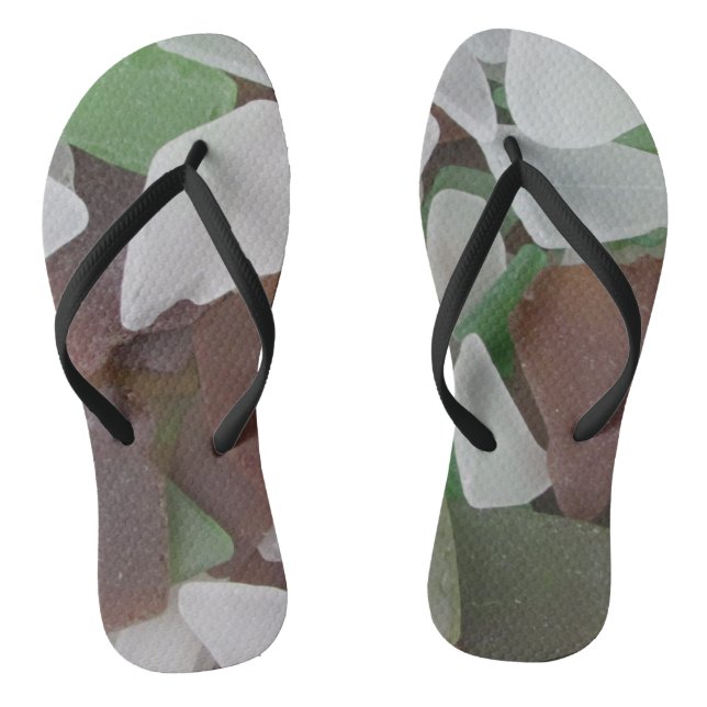 Beautiful Beach Sea Glass White Brown Green Thongs (Footbed)