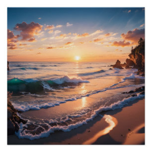 Beautiful Beach Sunset Landscape Poster