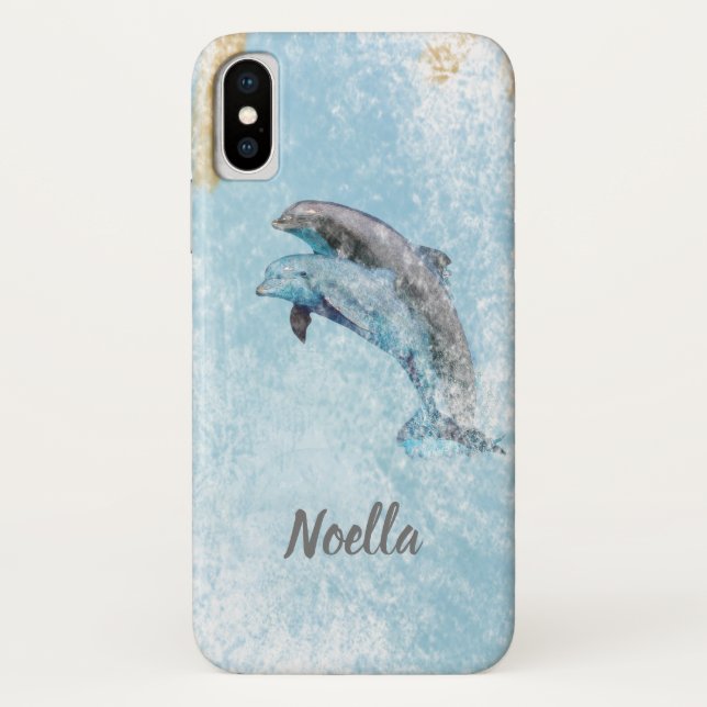 Beautiful Beach Theme Jumping Dolphins Art Case-Mate iPhone Case (Back)