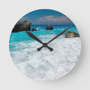 Beautiful Beach Water Surf Aloha Hawaiian Wedding Round Clock