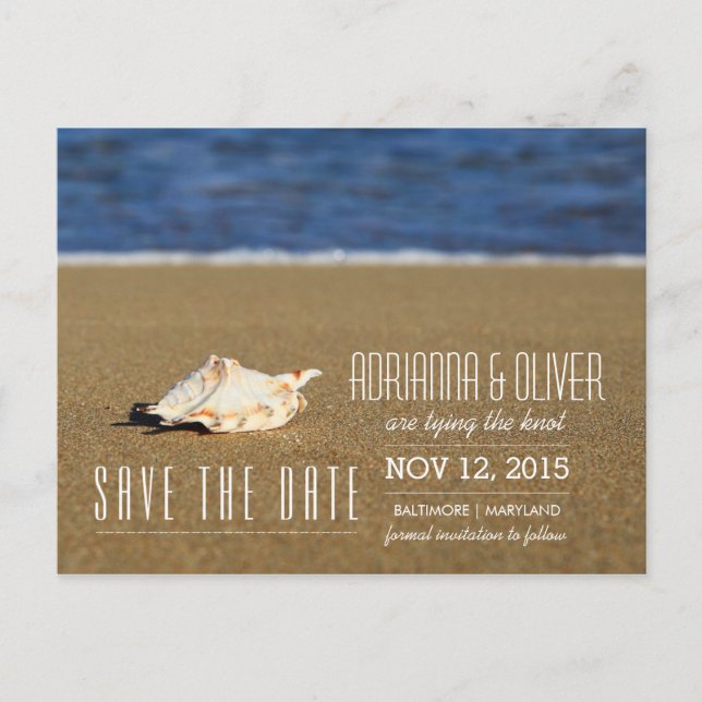 Beautiful Beach Waves | Seashell Save The Date Announcement Postcard (Front)
