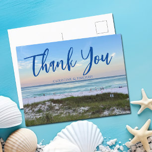 Beautiful Beach Wedding Sunset Custom Thank You Postcard