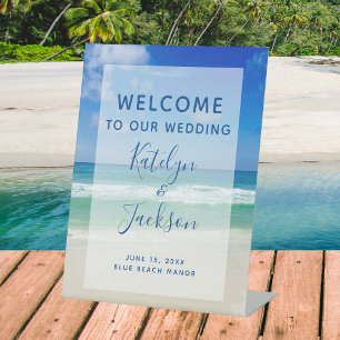 Beautiful Beach Welcome to our Wedding Ocean Pedestal Sign