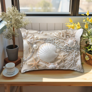 Beautiful Beach White Sand Starfish Coral Pearls Decorative Cushion