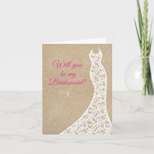 Beautiful Beach Will you be my Bridesmaid? in pink Invitation (Front)