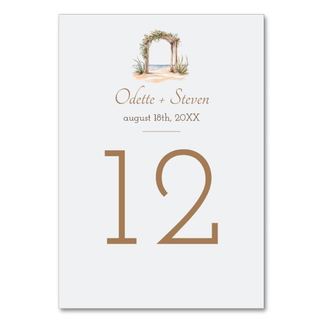 Beautiful Beachy Coastal Destination Beach Wedding Table Number (Front)