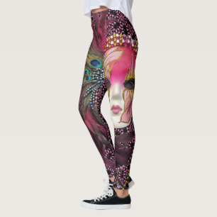 Beautiful Beads & Feathers Mardi Gras Mask Leggings