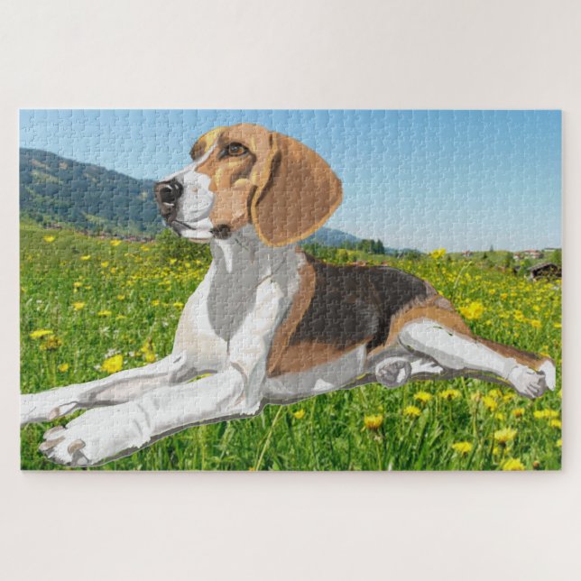 Beautiful Beagle Laying down in a Flower Meadow Jigsaw Puzzle (Horizontal)