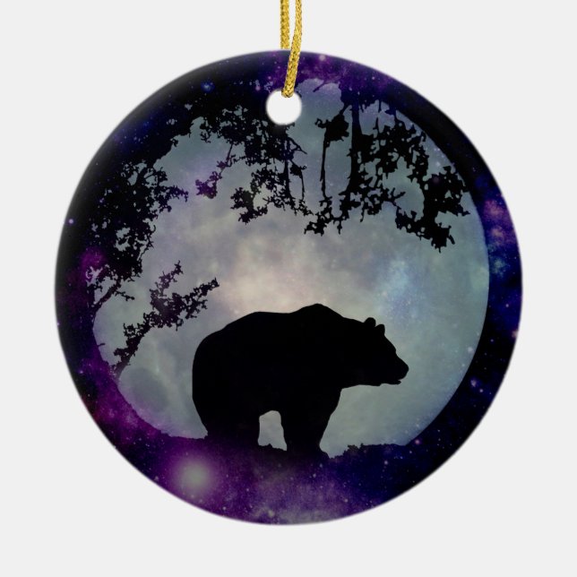 Beautiful Bear and Galaxy Wildlife Xmas Orament Ceramic Ornament (Front)