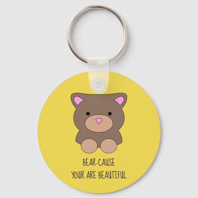 Beautiful Bear Yellow Cute Funny Key Ring (Front)