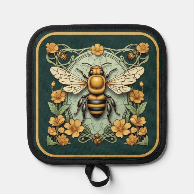 Beautiful Bee Art Nouveau Style Pot Holder (Front)