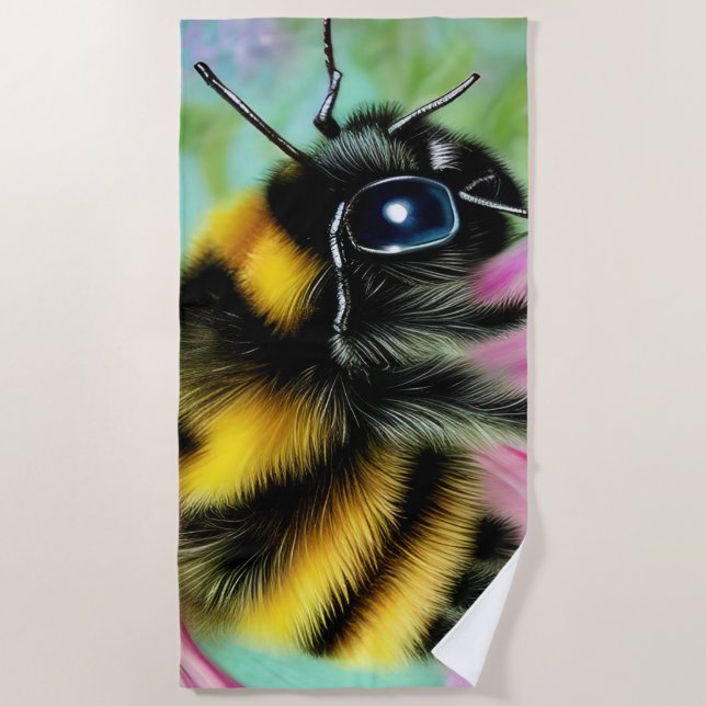 Beautiful Bee on a Pink Flower Close up Beach Towel (Front)