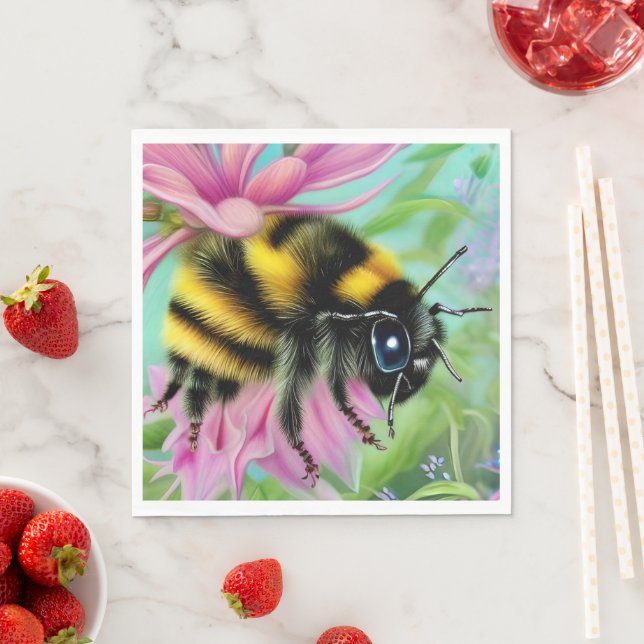 Beautiful Bee on a Pink Flower Close up Napkin (Insitu)