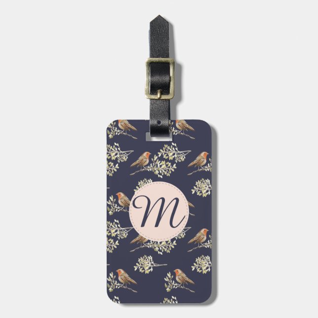 Beautiful Beige European Robins Pattern Luggage Tag (Front Vertical)