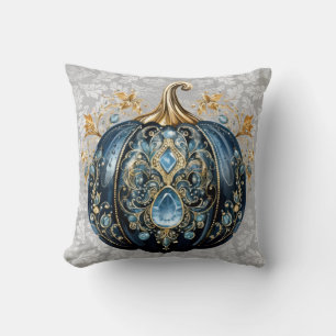 Beautiful bejeweled blue and gold pumpkin cushion