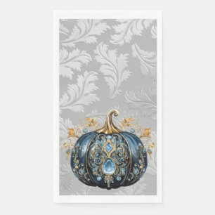 Beautiful bejeweled blue and gold pumpkin napkin