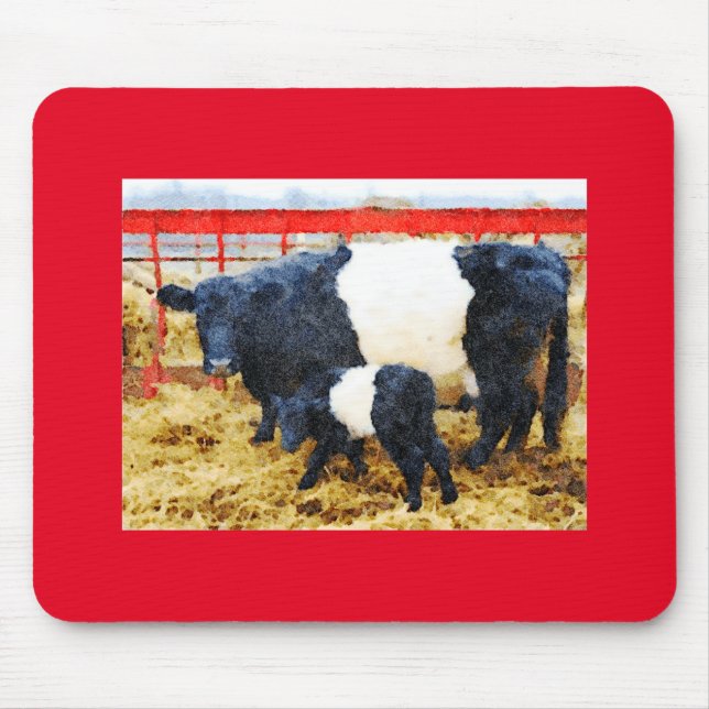 Beautiful Belted Galloway cow and calf watercolour Mouse Pad (Front)