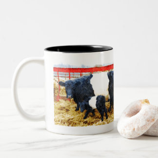 Beautiful Belted Galloway cow and calf watercolour Two-Tone Coffee Mug