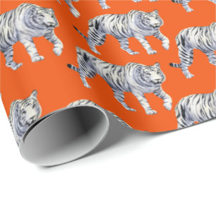 Beautiful Bengal White Tiger Orange Red Pattern Wrapping Paper