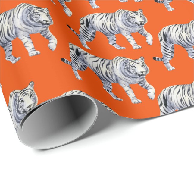 Beautiful Bengal White Tiger Orange Red Pattern Wrapping Paper (Roll Corner)
