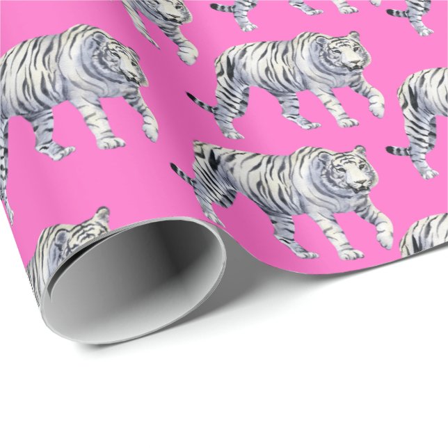Beautiful Bengal White Tiger Pink Pattern Wrapping Paper (Roll Corner)
