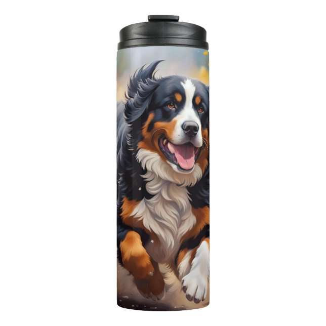 Beautiful Bernese Mountain Dog & Flowers Thermal Tumbler (Front)