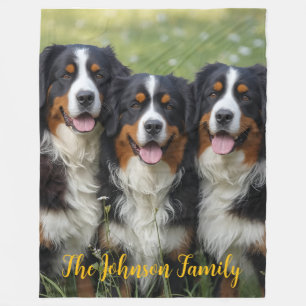 Beautiful Bernese Mountain Dogs Personalised Fleece Blanket