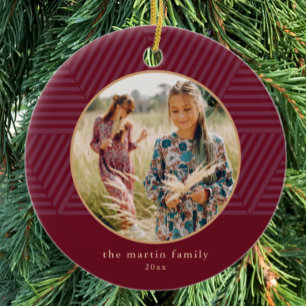 Beautiful Berry Geometric Pattern Photo Christmas Ceramic Ornament