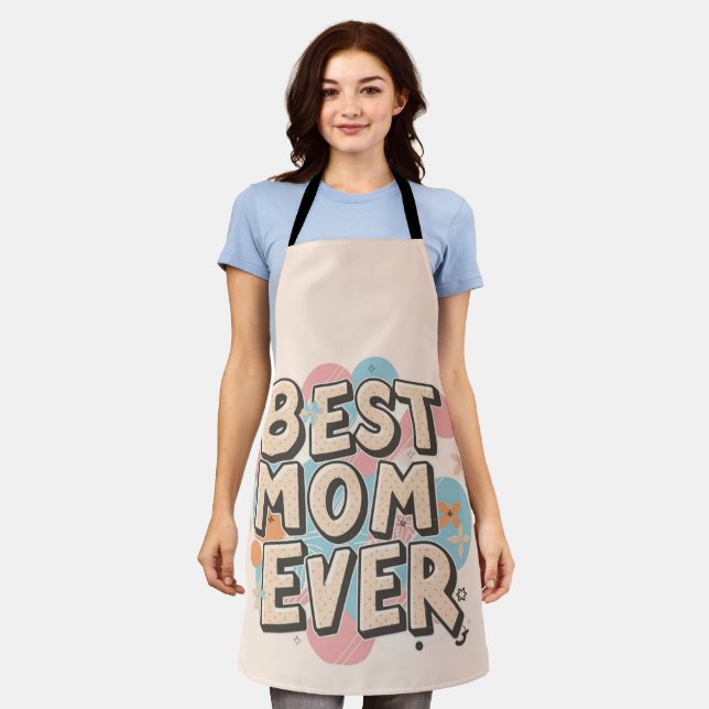 Beautiful Best Mum Ever Text Pink Blue  Apron (Worn)