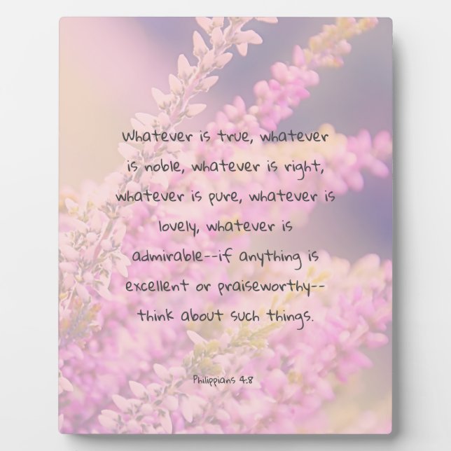 Beautiful Bible Verse Quote with Pink Flowers Plaque (Front)