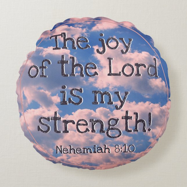 Beautiful Bible Verse Template Daisy Sky Clouds Round Cushion (Front)