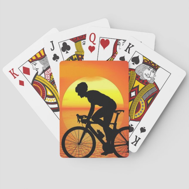 Beautiful Bicycle Silhouette Sunset Scene Colourfu Playing Cards (Back)