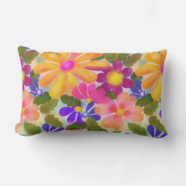 Beautiful Big Flowers Lumbar Cushion (Front)