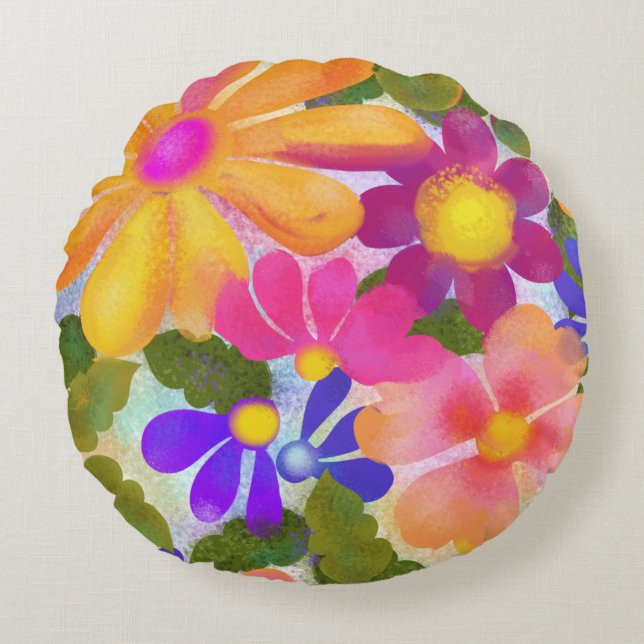 Beautiful Big Flowers  Round Cushion (Front)