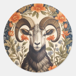Beautiful Big Horn Sheep William Morris Inspired Classic Round Sticker