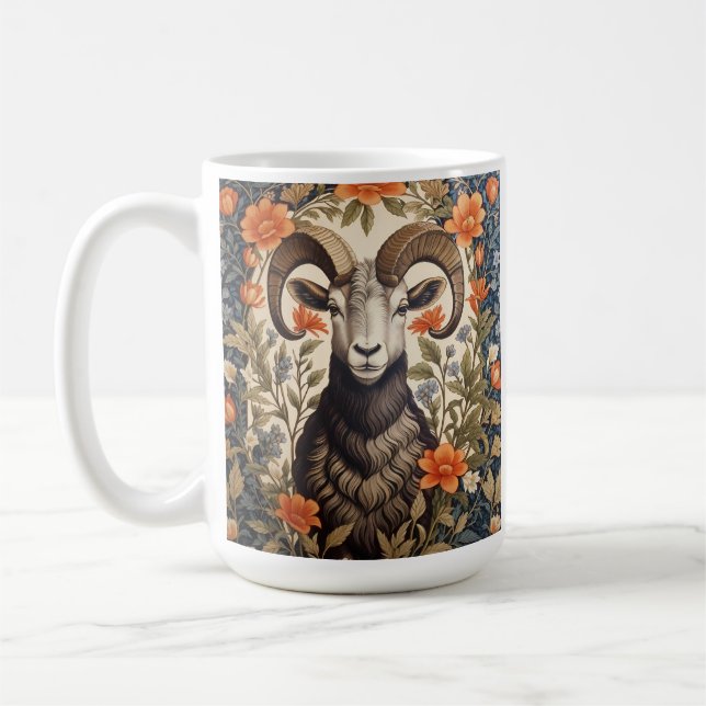 Beautiful Big Horn Sheep William Morris Inspired Coffee Mug (Left)