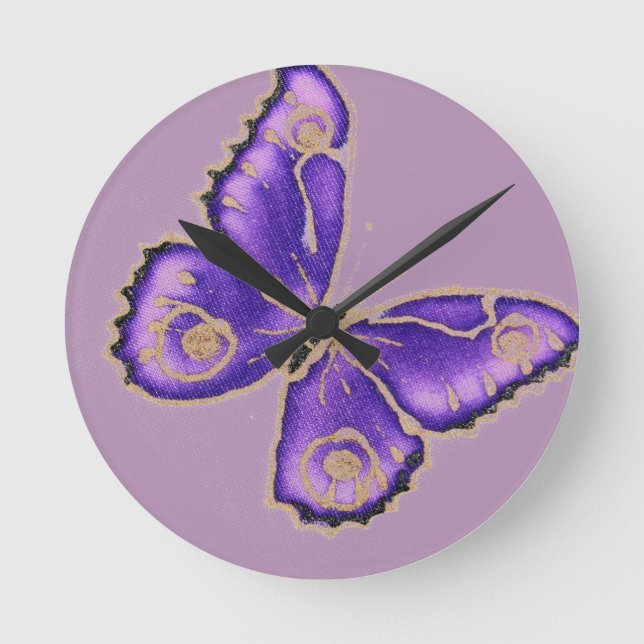 Beautiful big purple butterfly round clock (Front)