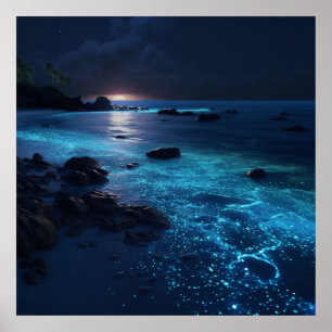 Beautiful Bioluminescent Beach Poster