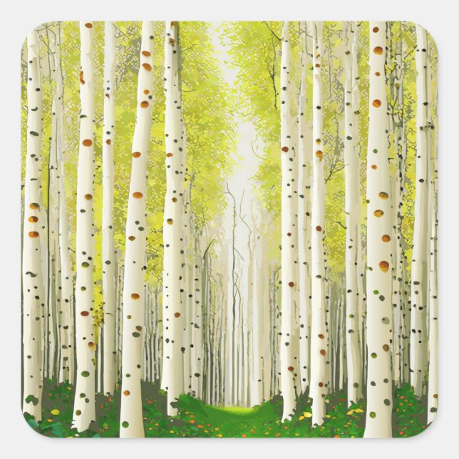 Beautiful Birch Tree Forest Landscape  Square Sticker (Front)