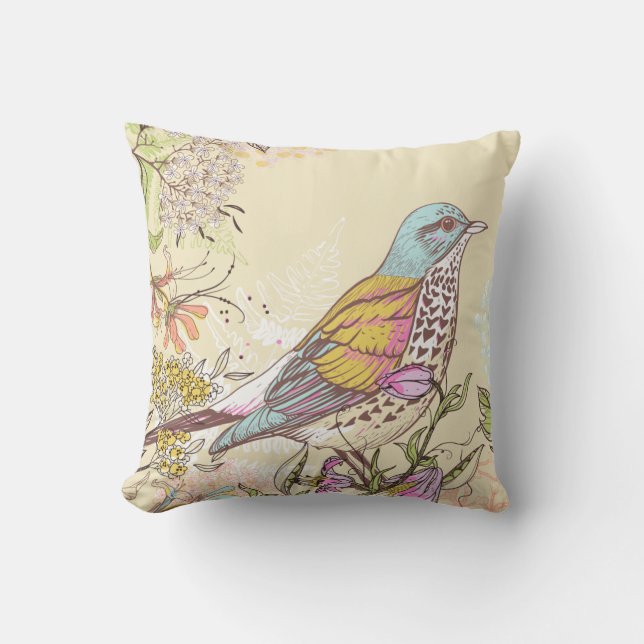 Beautiful Bird and Flowers Cushion (Front)