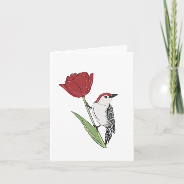 Beautiful bird and tulip blank art thank you card (Front)