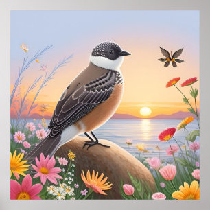 Beautiful Bird in Coastal Nature Scene Poster