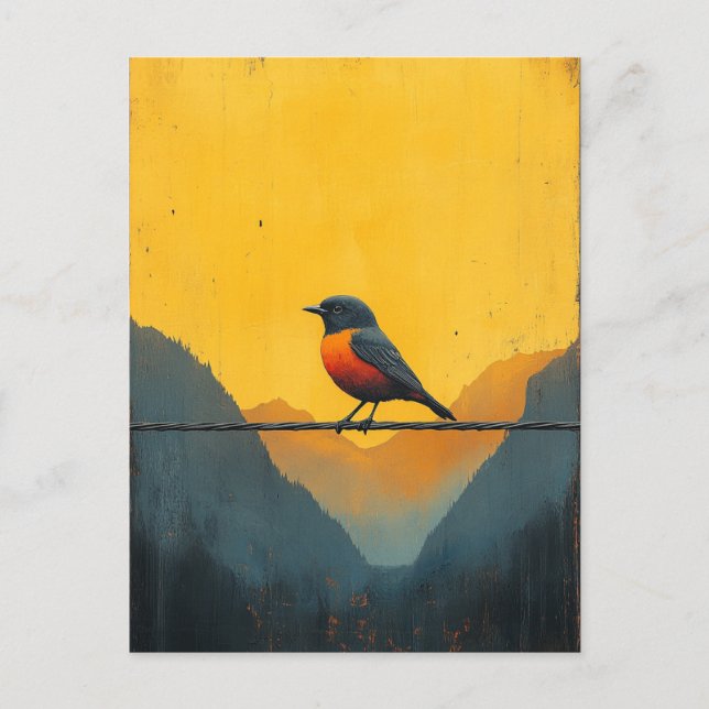 Beautiful Bird on a Wire in the Mountains Postcard (Front)