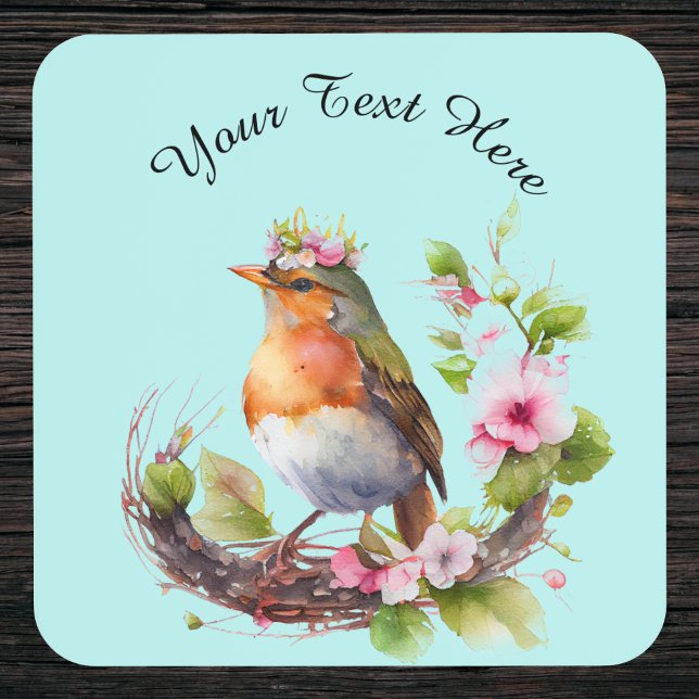 Beautiful Bird on Branches with Flowers Monogram Coaster (Creator Uploaded)