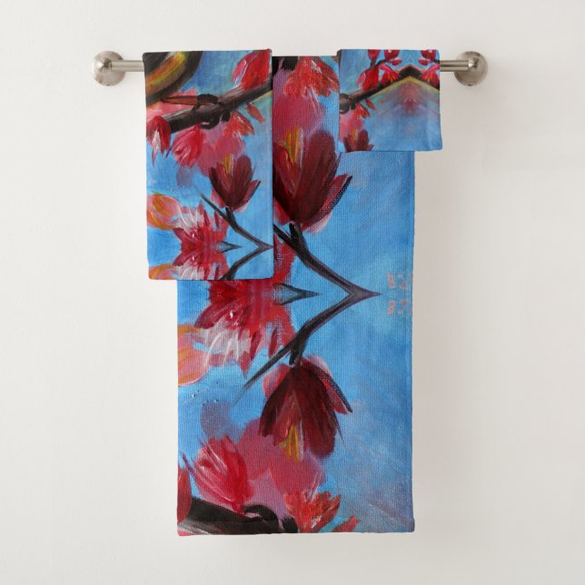 Beautiful Bird Spring Painting Bath Towel Set (Insitu)