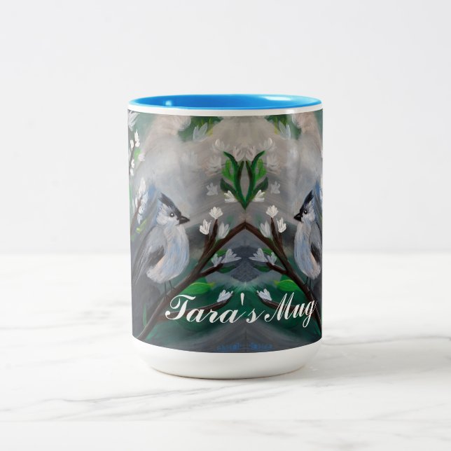 Beautiful Bird Spring Painting Two-Tone Coffee Mug (Center)