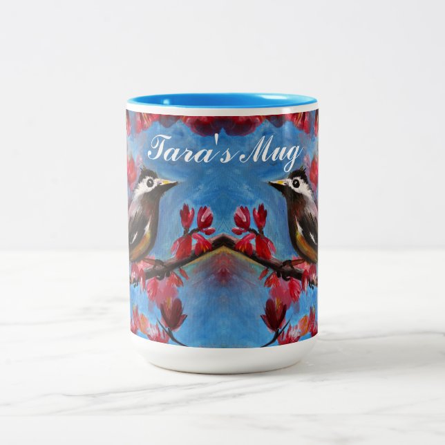 Beautiful Bird Spring Painting Two-Tone Coffee Mug (Center)