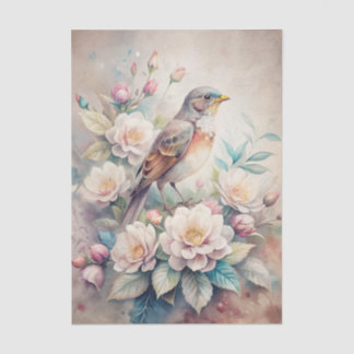 Beautiful Bird with Flowers in Pastel Shades Tissue Paper