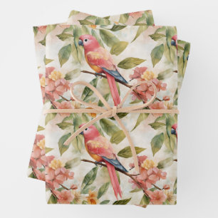 Beautiful birds and flowers design wrapping paper sheet