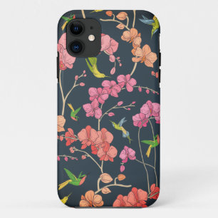 Beautiful birds and orchids pattern   iPhone 11 case